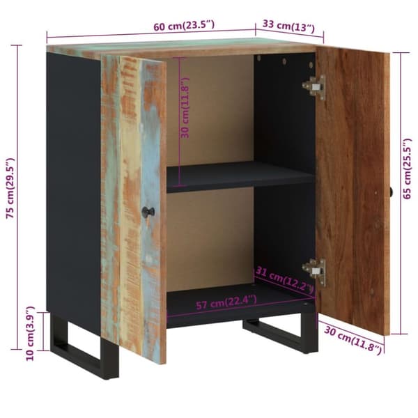 vidaXL Skjenk 60x33x75 cm gjenvunnet heltre