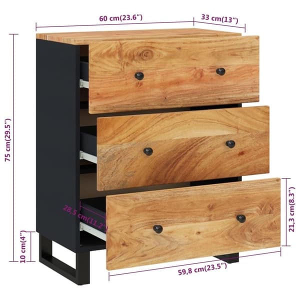 vidaXL Skjenk 60x33x75 cm heltre akasie