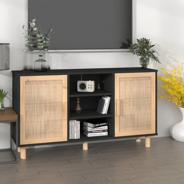 vidaXL Skjenk svart 105x30x60 cm heltre furu og naturrotting