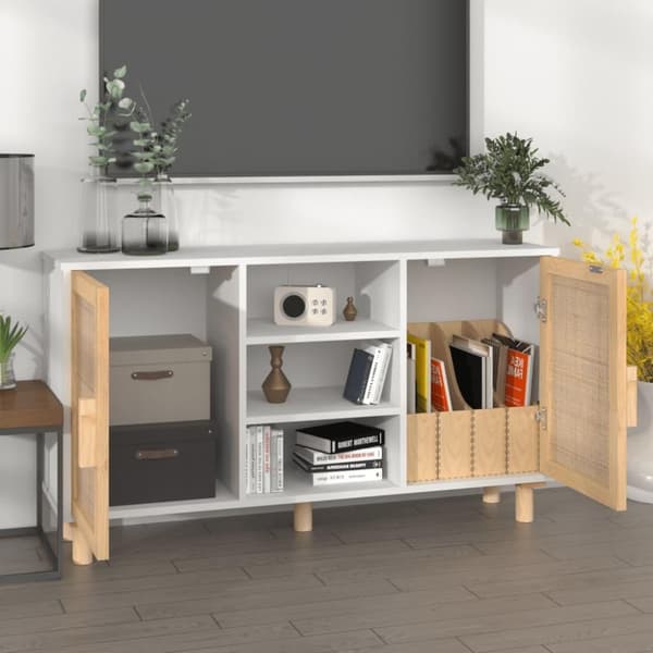 vidaXL Skjenk hvit 105x30x60 cm heltre furu og naturrotting