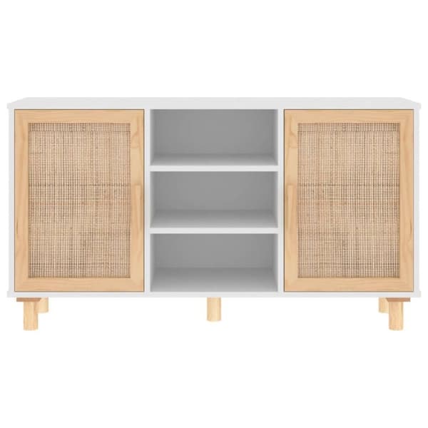 vidaXL Skjenk hvit 105x30x60 cm heltre furu og naturrotting