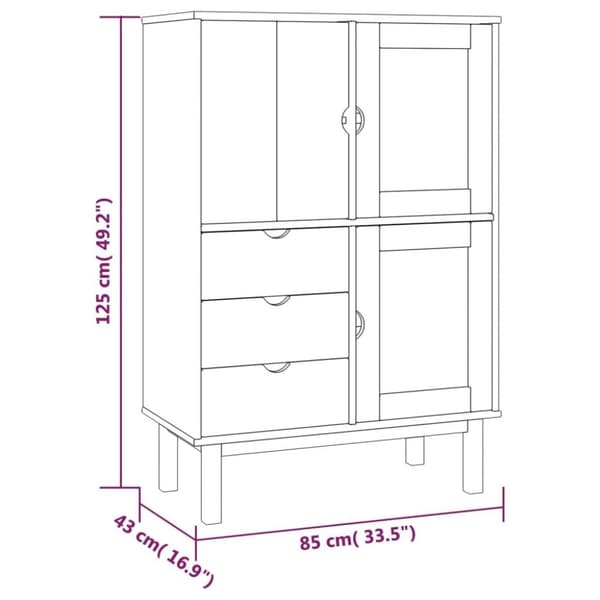 vidaXL højskab OTTA 85x43x125 cm massivt fyrretræ