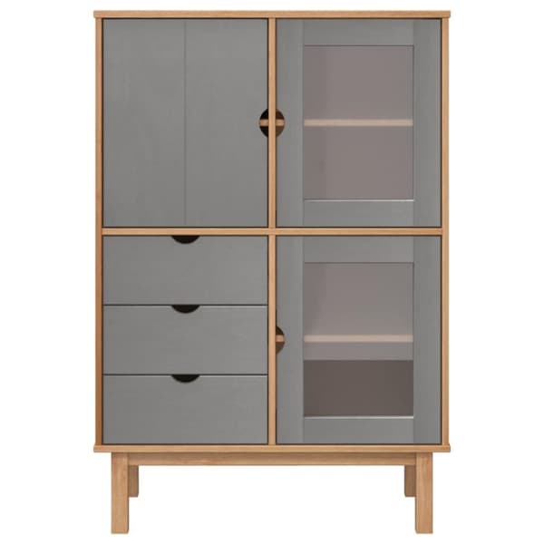 vidaXL højskab OTTA 85x43x125 cm massivt fyrretræ brun og grå