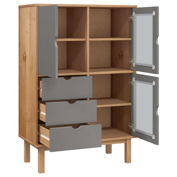vidaXL højskab OTTA 85x43x125 cm massivt fyrretræ brun og grå