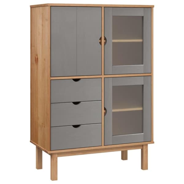 vidaXL højskab OTTA 85x43x125 cm massivt fyrretræ brun og grå