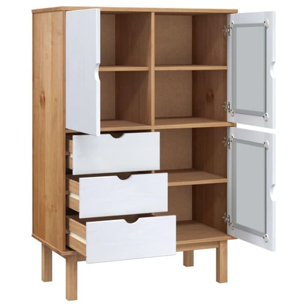 vidaXL højskab OTTA 85x43x125 cm massivt fyrretræ brun og hvid
