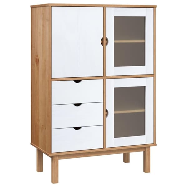 vidaXL højskab OTTA 85x43x125 cm massivt fyrretræ brun og hvid