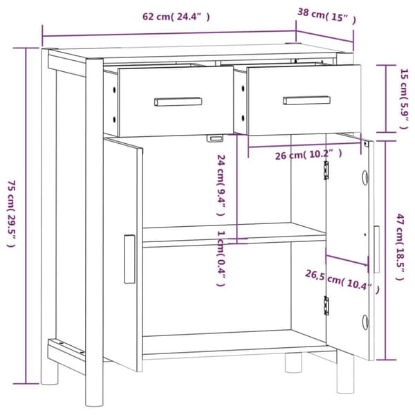 vidaXL Skjenk svart 62x38x75 cm konstruert tre