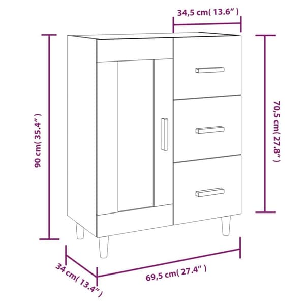 vidaXL Skänk vit högglans 69,5x34x90 cm konstruerat trä
