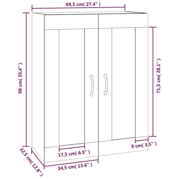 vidaXL vægskab 69,5x32,5x90 cm hvid højglans
