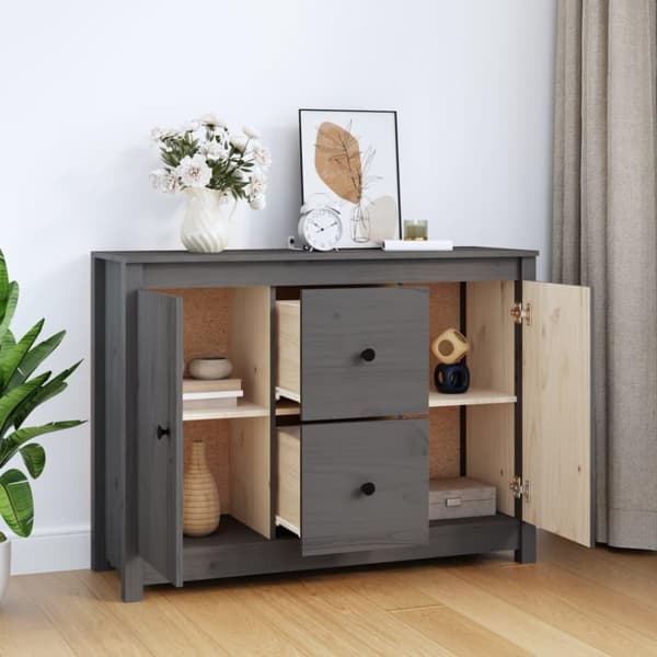 vidaXL Skjenk grå 100x35x74 cm heltre furu