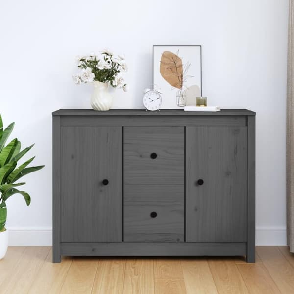 vidaXL Skjenk grå 100x35x74 cm heltre furu