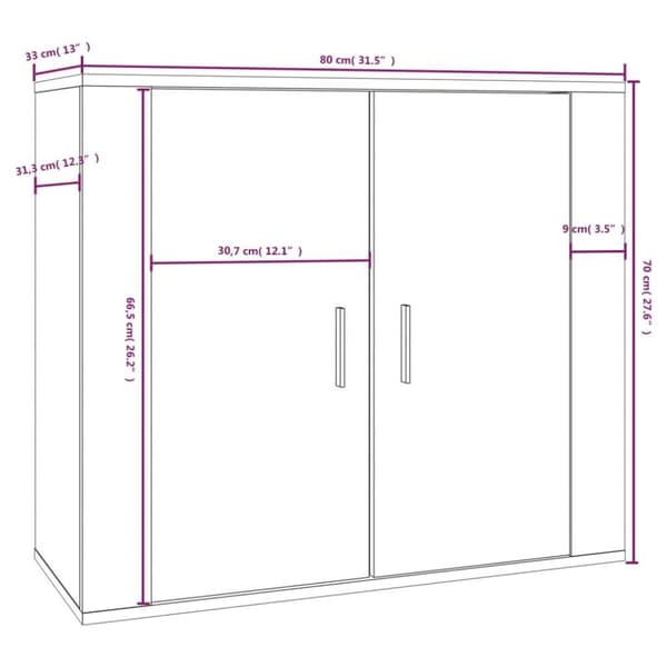 vidaXL Skjenk brun eik 80x33x70 cm konstruert tre