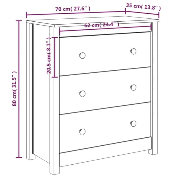 vidaXL skænk 70x35x80 cm massivt fyrretræ