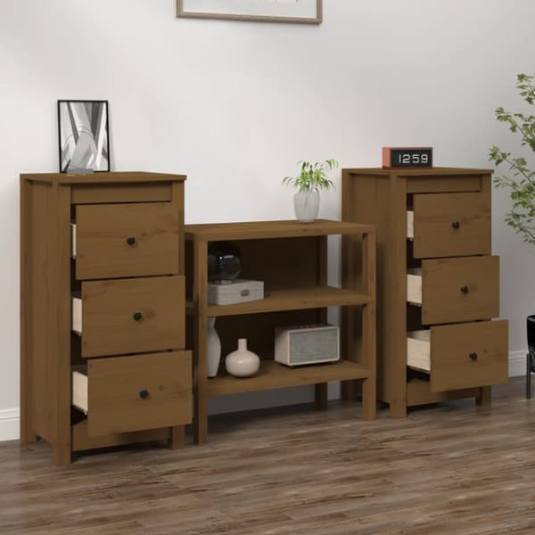 vidaXL skænke 2 stk. 40x35x80 cm massivt fyrretræ gyldenbrun