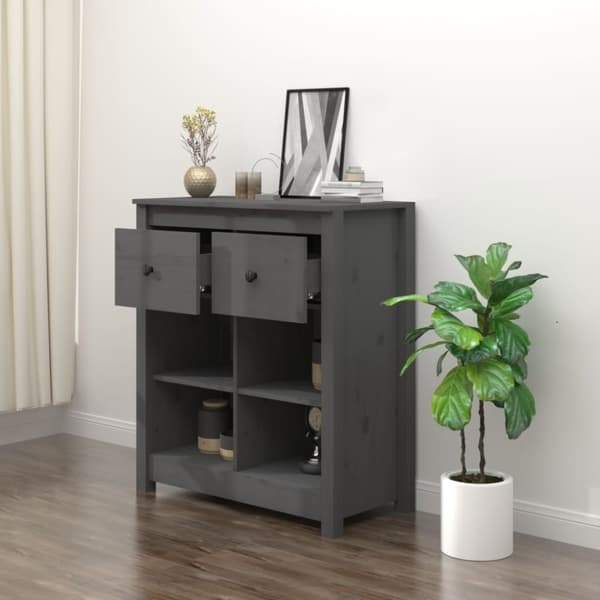 vidaXL skænk 70x35x80 cm massivt fyrretræ grå