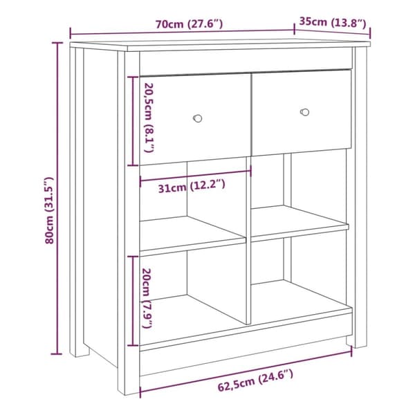 vidaXL skænk 70x35x80 cm massivt fyrretræ grå