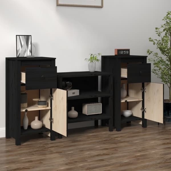 vidaXL skænke 2 stk. 40x35x80 cm massivt fyrretræ sort