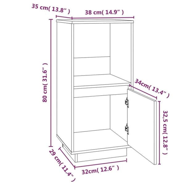 vidaXL Senkki musta 38x35x80 cm täysi mänty