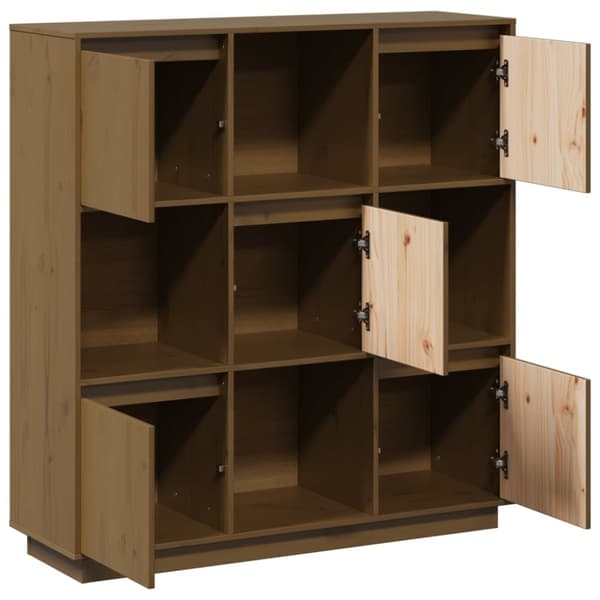 vidaXL højskab 110,5x35x117 cm massivt fyrretræ gyldenbrun