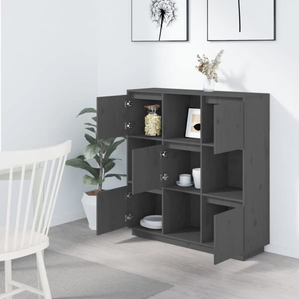 vidaXL højskab 110,5x35x117 cm massivt fyrretræ grå