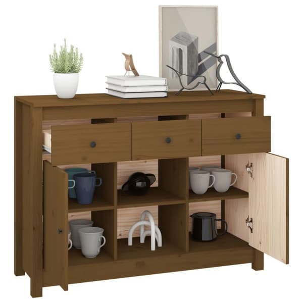 vidaXL skænk 100x35x74,5 cm massivt fyrretræ gyldenbrun