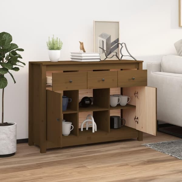 vidaXL skænk 100x35x74,5 cm massivt fyrretræ gyldenbrun