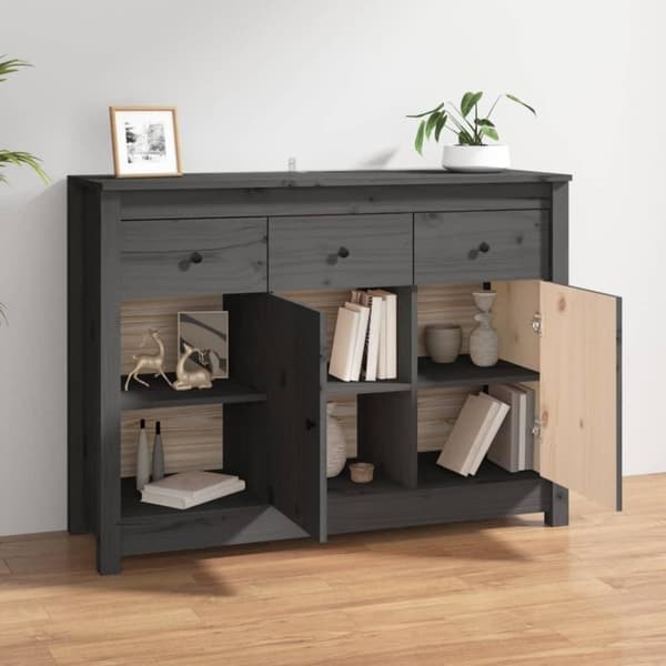 vidaXL skænk 100x35x74 cm massivt fyrretræ grå