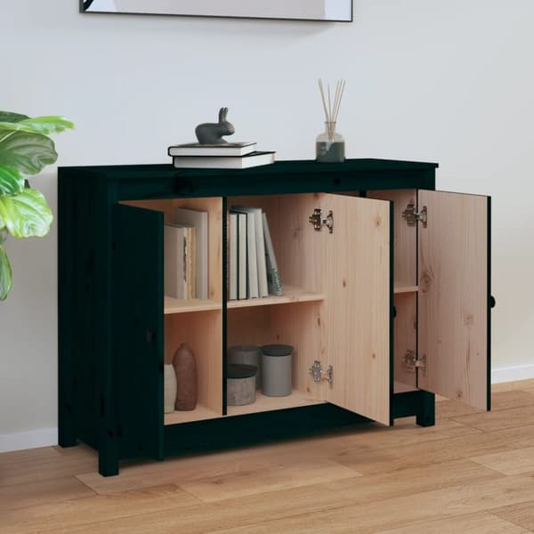 vidaXL skænk 100x35x74 cm massivt fyrretræ sort