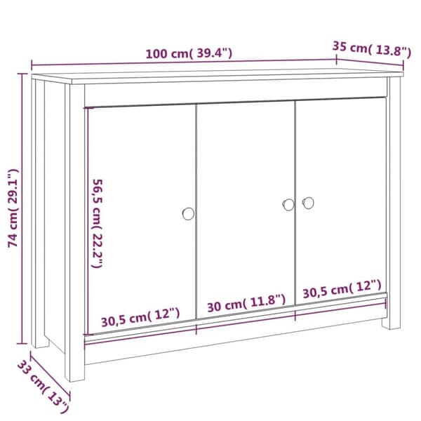 vidaXL Senkki harmaa 100x35x74 cm täysi mänty