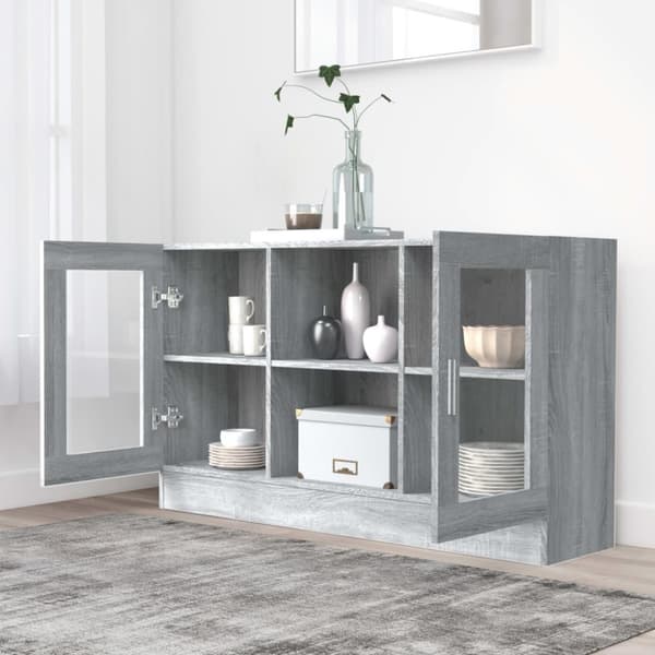 vidaXL vitrineskab 120x30,5x70 cm konstrueret træ grå sonoma-eg