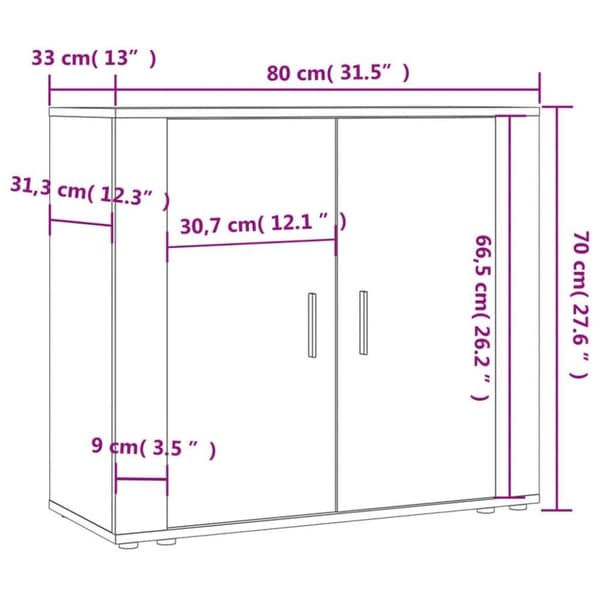 vidaXL Senkki harmaa Sonoma 80x33x70 cm tekninen puu