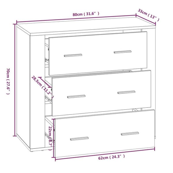 vidaXL Skjenk hvit 80x33x70 cm konstruert tre