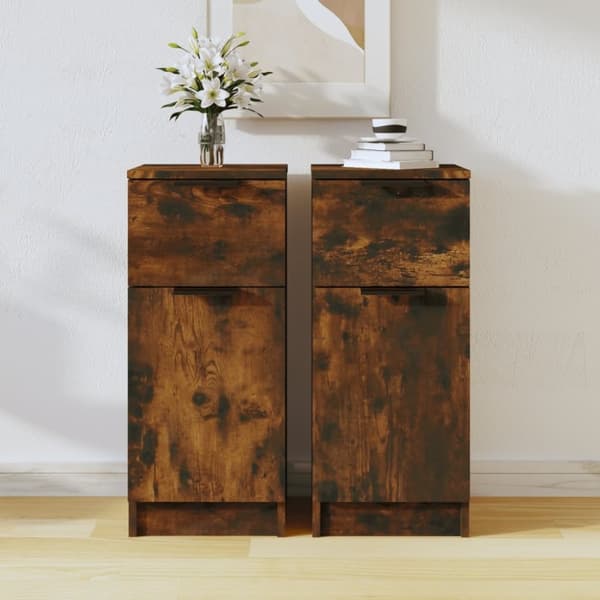vidaXL skænke 2 stk. 30x30x70 cm konstrueret træ røget egetræ