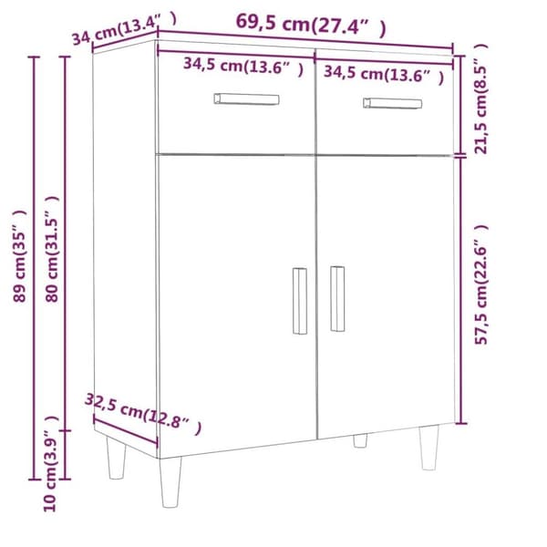 vidaXL skænk 69,5x34x89 cm konstrueret træ grå sonoma-eg