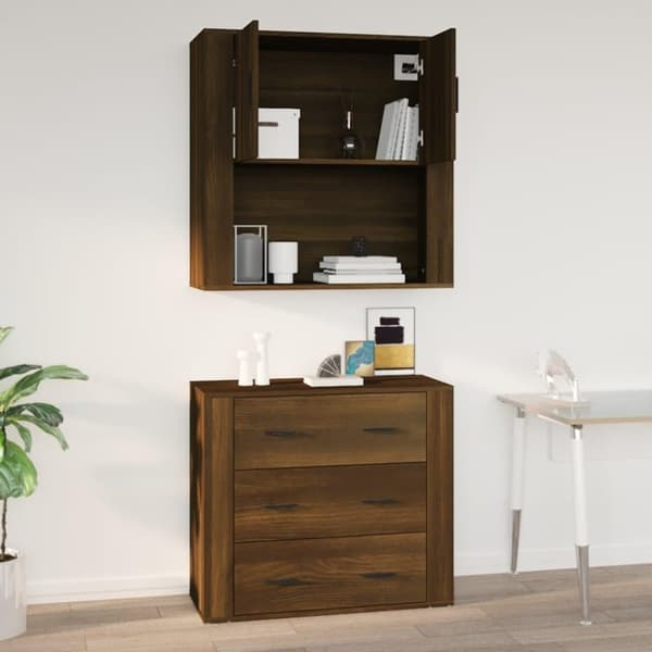 vidaXL vægskab 80x33x80 cm konstrueret træ brun egetræsfarve