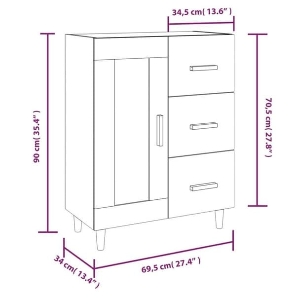 vidaXL skænk 69,5x34x90 cm konstrueret træ grå sonoma-eg