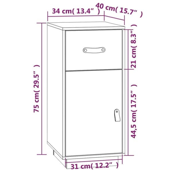 vidaXL Skjenk hvit 34x40x75 cm heltre furu