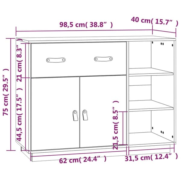 vidaXL Skjenk honningbrun 98,5x40x75 cm heltre furu