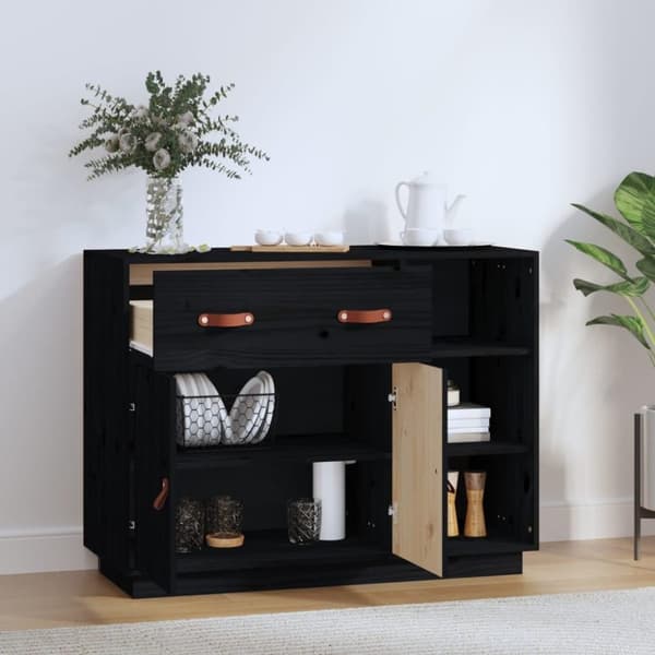 vidaXL Skjenk svart 98,5x40x75 cm heltre furu