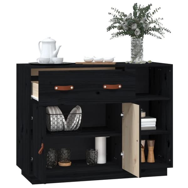 vidaXL Skjenk svart 98,5x40x75 cm heltre furu