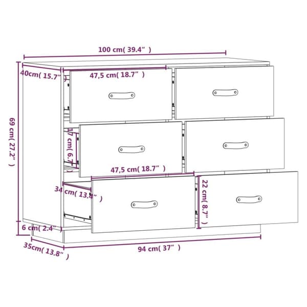 vidaXL Skjenk hvit 100x40x75 cm heltre furu