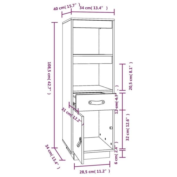 vidaXL Highboard grå 34x40x108,5 cm heltre furu