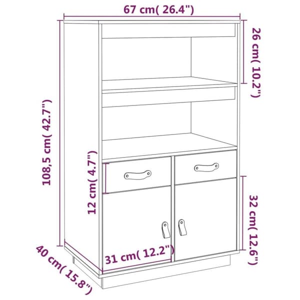 vidaXL Highboard honningbrun 67x40x108,5 cm heltre furu