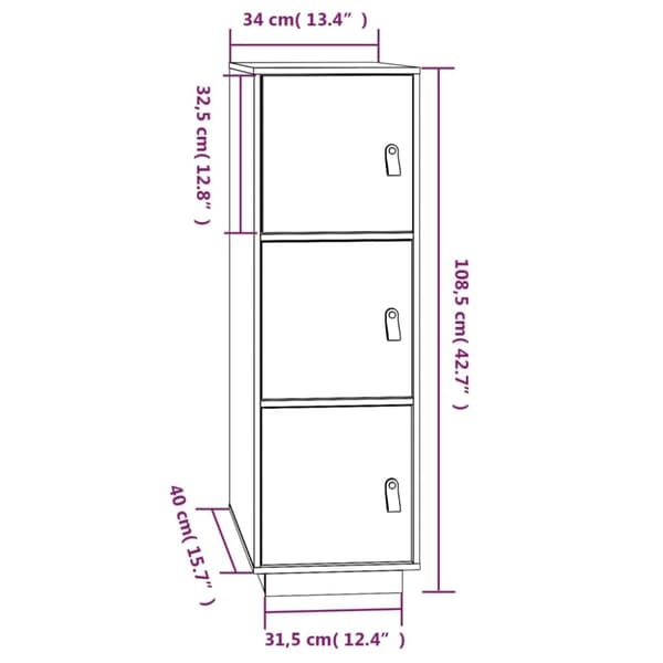 vidaXL Highboard hvit 34x40x108,5 cm heltre furu