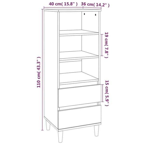vidaXL Highboard røkt eik 40x36x110 cm konstruert tre