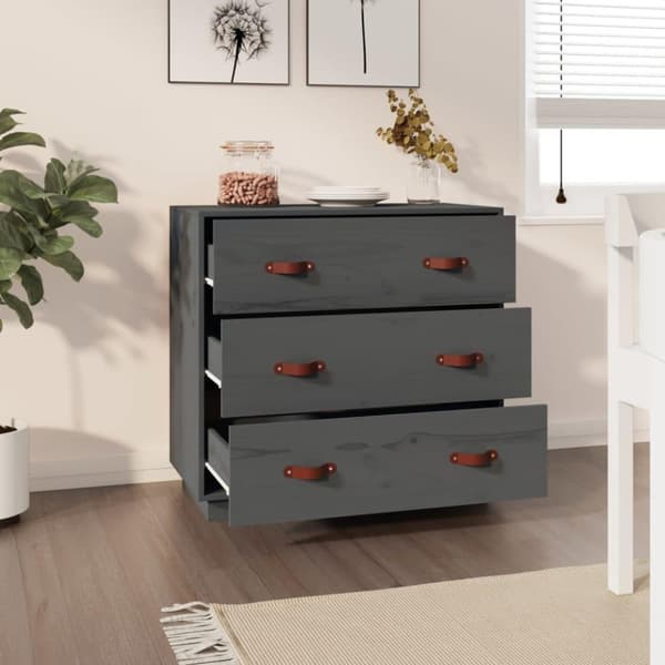 vidaXL skænk 80x40x75 cm massivt fyrretræ grå
