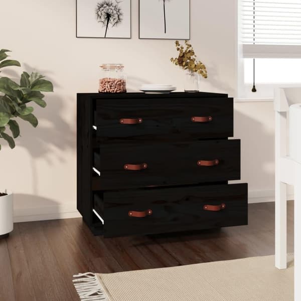 vidaXL skænk 80x40x75 cm massivt fyrretræ sort
