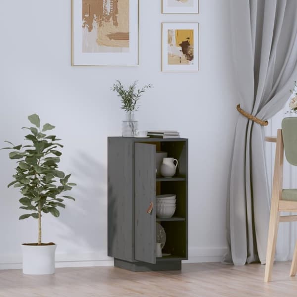 vidaXL skænk 34x40x75 cm massivt fyrretræ grå