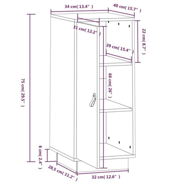 vidaXL skænk 34x40x75 cm massivt fyrretræ grå